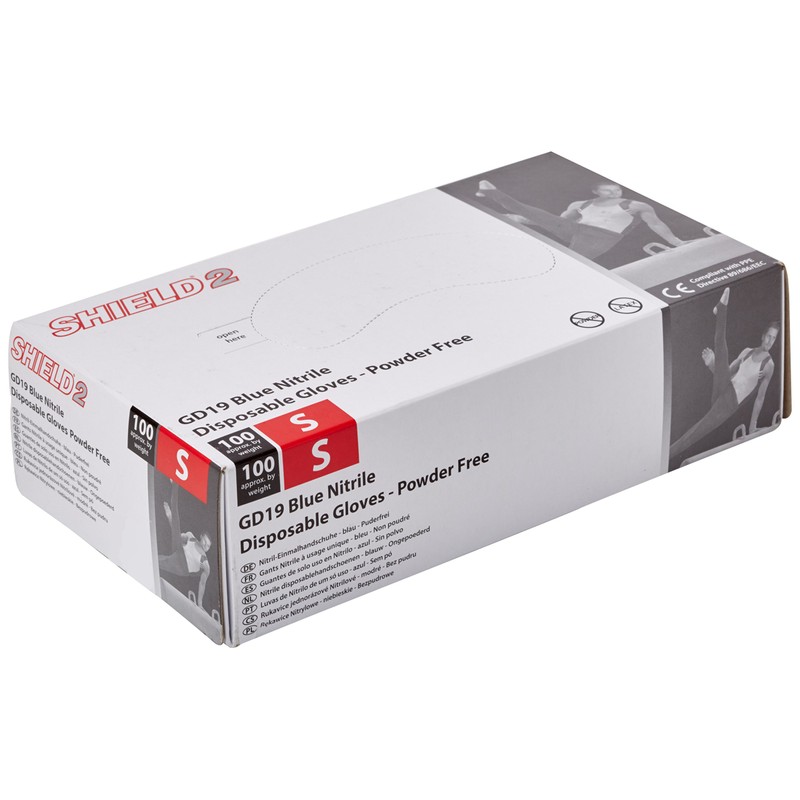 SHIELD HEA00972 Powder-Free Gloves, Nitrile, Small, Blue (Pack of 100)