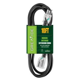 GREATIDE 10 Ft Lighted Outdoor Extension Cord - 12/3 SJTW Heavy Duty Black Extension Cable with 3 Prong Grounded Plug - 15 Amp Power Cord for Lawn, Garden, Appliances