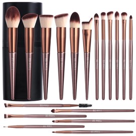 BS-MALL Set De 18 Brochas De Maquillaje Sintéticas Premium Para Base, Polvos, Correctores, Sombras De Ojos Y Colorete. Incluye Estuche Negro (B-Brown).