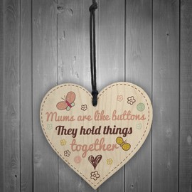 RED OCEAN Mums Are Like Buttons Mum Mummy Mother Gift Wooden Hanging Heart Sign Present Love Thank You