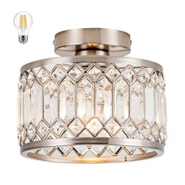 Rpzloila Crystal Ceiling Light Fixture, Modern Semi Flush Mount Ceiling Light,Crystal Chandelier for Kitchen Bedroom Bathroom Entryway Black (Bulb Included)