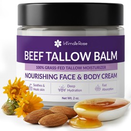 Intimate Rose Whipped Beef Tallow for Skin, Face & Body - Doctor Recommended 100% Grass Fed Balm with Organic Honey & Calendula - Natural Moisturizer for Dry Sensitive Skin - Unscented, 2oz.