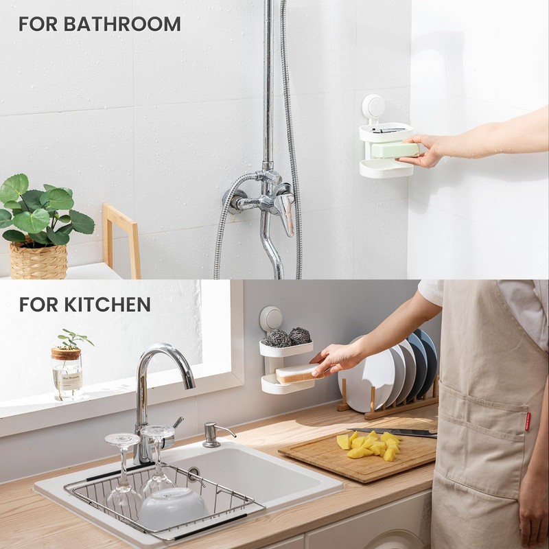 TAILI Double Layer Suction Soap Dishes for Bathroom, Max Hold