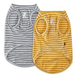Koneseve Dog Shirt Vest Lightweight Stretchy Dog T-Shirts Soft Cool Sleeveless Stripe Vests Breathable Clothes for Puppy Kitty Cats Small Medium Large Dogs 2 Pack Yellow + Light Grey [S/Small]