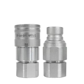 SINOCMP Flat Face Hydraulic Quick Connect Couplers/Couplings with Dust Caps High Flow Skid Steer ISO 16028, 1/2" Body & 1/2" NPT Thread Set