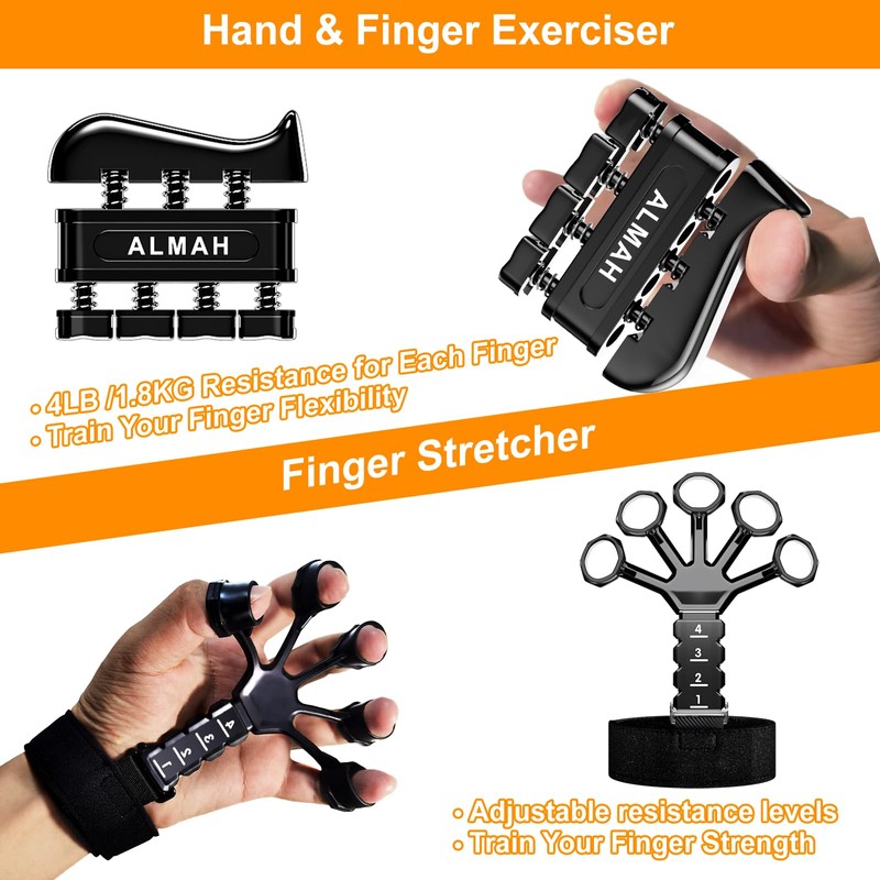 ALMAH Hand Trainer Finger Trainer 5-Pack Forearm Trainer Grip Strength