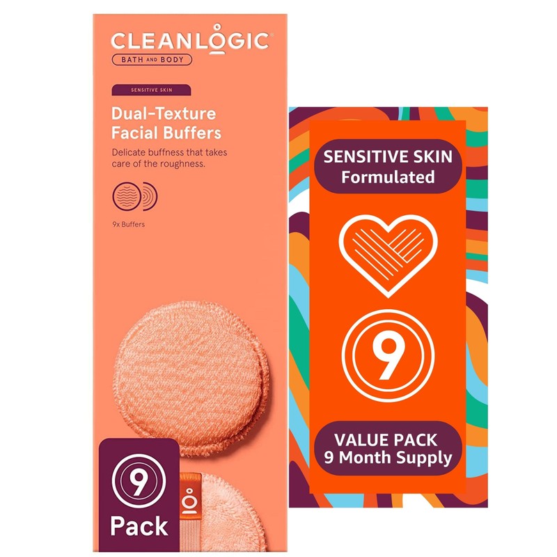 Cleanlogic Bath & Body Dual-Texture Facial Buffers for Sensitive Skin,