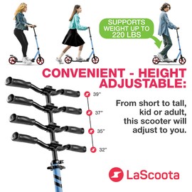 Lascoota Adult Scooter & Folding Kick Scooter for Adults & Teens - Fusion Blue, 220 lb Capacity - 2-Wheel 7.9" Wheels & Front Suspension - Lightweight Aluminum Frame & Adjustable Handlebars