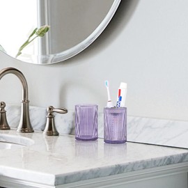 Tonxus Toothbrush Holders for Bathrooms, 2pcs Glass Toothbrush Holder, 12oz Bathroom Tumbler and Mouthwash Cup, Tooth Brush and Toothpaste Organizer for Bathroom Vanity Countertop (Purple Silver)