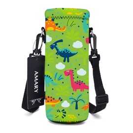 AMARY 750ML Neoprene Water Bottle Carrier Bag with Adjustable Shoulder Strap,Insulated Water Bottle Cover for Stainless Steel/Glass/Plastic Bottles 24OZ (dinosaur)