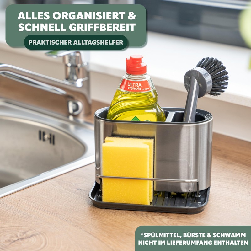 bremermann Sink Organizer with Sponge Holder and Dish Brush Holder,