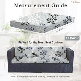 CALBODE 12Pcs Outdoor Stretch Cushion Covers,Waterproof Outdoor Chair Floral Cushion Covers for Patio Furniture, Washable Floral Couch Covers Replacement for Patio Furniture（Blue Grey）