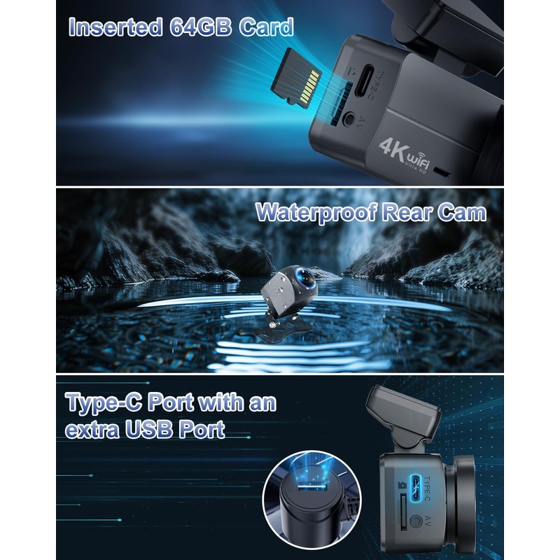 Dynacam DYNACAM Dash Cam Front and Rear 4K+1080P, Dash Cam