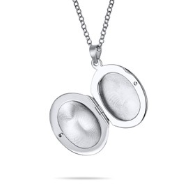 Bling Jewelry Petite Simple Plain Flat Oval Photo Lockets Necklace Pendant for Women and Teens Polished .925 Silver Small Locket That Holds Pictures