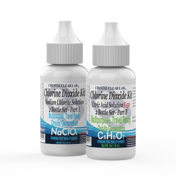 Crystal Clear Lab Chlorine Dioxide - 2 Oz Citric Acid Solution in Distilled Water (2 Bottles)