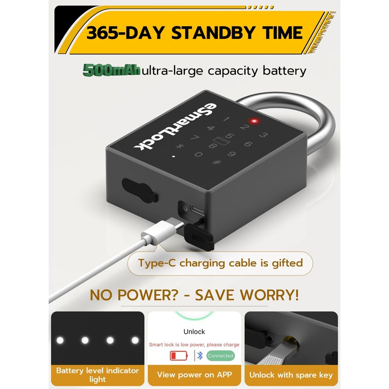 Pothunder Heavy Duty Smart Padlock, Gate Lock Padlock with Key