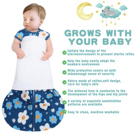 BSTOPPT Newborn Sleep Sack Baby Swaddle,3-Way Adjustable Wearable Blanket,100% Rayon Cotton Swaddling Sleeping Bag，TOG 0.5 (Gerbera & Tulips, 3-6 Months)