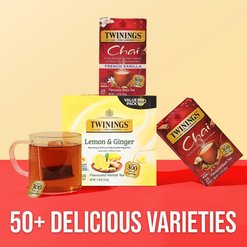 Twinings French Vanilla Chai Black Tea Individually Wrapped Bags, 20