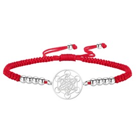 UNIFT Metatron's Cube Bracelet for Women Men Stainless Steel Sacred Geometry Style Seals of Archangel With a Bead Colorful Weave Adjustable Bracelet Talisman Jewelry (silver-P)