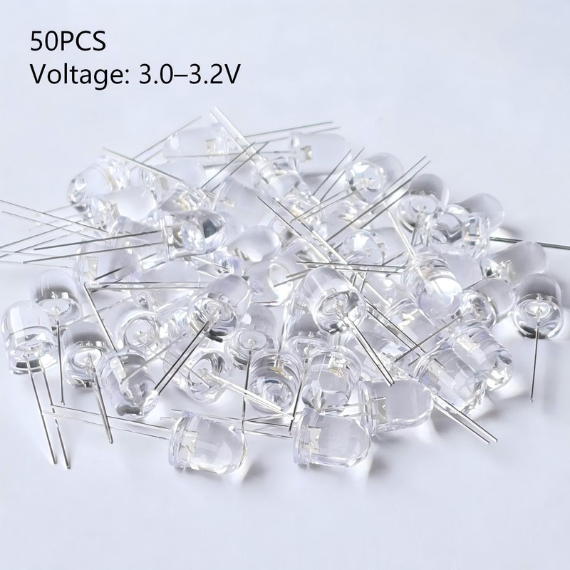 ProCircFix 50 Pcs 10mm White LED Diodes, High Brightness F10