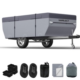 Pop up Camper Cover 12'-14' Tent Trailer Cover 7 Layers Top Waterproof Anti-UV Ripstop Folding Camper Covers Heavy Duty All Season Protection with Windproof Strap