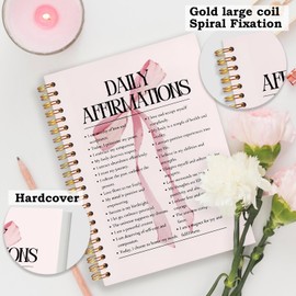 SNNDER Coquette Daily Affirmations Notebook, Preppy Girly Pink Bow Journal, Inspirational Motivational Journal for Women, Preppy Aesthetic Hardcover Spiral Notebooks 5.5x8.3 Inch