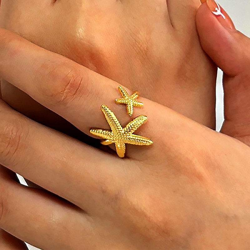 TseenYi Starfish Open Ring Statement Gold Star Ring Vintage Gold