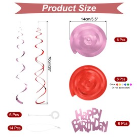 sourcing map 12pcs Light Pink Happy Birthday Hanging Swirls Decorations, 28" Plastic Spiral Party Streamers Ceiling Decoration for Birthday Party