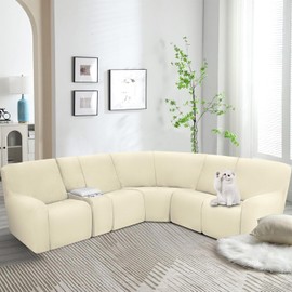 ALIECOM Waterproof Reclining Sectional Couch Covers for Reclining Sectional Stretch L Shaped Recliner Sofa Cover Washable Pet Dog Corner Sofa Slipcovers Protector (5 Seat and 1 Console, Beige)