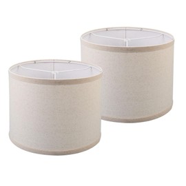 Wankaix lampshades Set of 2, Drum Lamp Shades Set of 2, Lamp Shades for Table Lamps Easy Assembly Required Lamps Shades Natural Linen Fabric (Beige, 13"x13"x10")