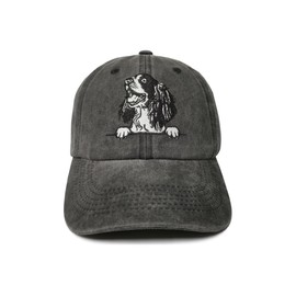 ZKFE Embroidered English Springer Spaniel Hat for Men Women, Dog Lover Gifts, Washed Black Adjustable Baseball Cap Dad Hat