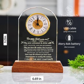 Zerelys Crystal Retirement Clock for Women & Men with Wooden Light Base, Happy Retirement Plaque Farewell Gift for Coworkers, Boss, Friends, Teacher or Doctor, Elegant Retired Keepsake Home Decor