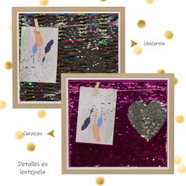 MINUMINU YS-LPK2528 MODERNO PORTARETRATO CON LENTEJUELA Y PINZA PARA COLGAR FOTOS REGALO NIÑOS AMOR GLITTER FASHION (UNICORNIO)