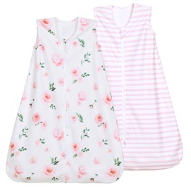 david's kids Micro Fleece Baby Sleep Sack 18-24 Months, Soft Baby Wearable Blankets with 2-Way Zipper, 2 Pack Comfy Sleeping Bags for Toddler Boys Girls Neutral, X-Large Size, Floral Flowers
