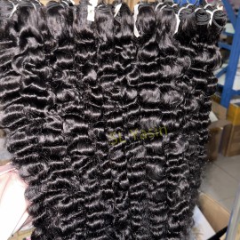 Wholesale Raw Human Hair Extensions Cuticle Aligned Cambodian Natural Wavy Hair Burmese Curly Hair Bundlescolor: 1pcs bundle burmese curly, Stretched Length: 14 Inches