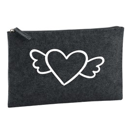 Huuraa Toiletry Bag Heart Gift Cosmetic Bag Charcoal 1 Liter Felt Heart Gift idea