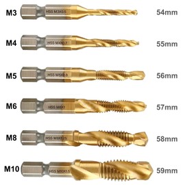ZFYQ Drill Tap Bits Set 1/4" HSS Thread Cutting Tool Hex Shank for Wood Plastic Thin Aluminium, 6 Pieces