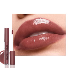 Brown Nourishing Lip Gloss, Long Wear Hydration Mini Liquid Lipstick Makeup, Moisturizing High Shine Nude Lip Glow Oil Fresh Lightweight Glossy Plumping Lip Gloss for Women (01#, 0.085fl oz)