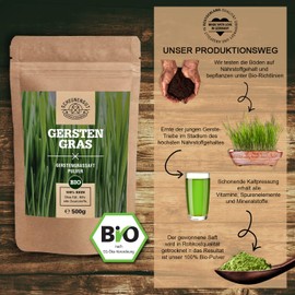 Barley Grass Juice Powder Organic - Important: Organic Raw Food Laboratory Tested (from the USA) and Bottled in Germany I Chemical-Free Product I Pure Natural Product I Vegan I Certified Organic Quality I Schaunengut®