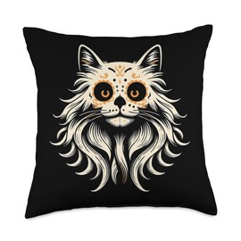Domestic Longhair Cat Lover Mexican Heritage Throw Pillow