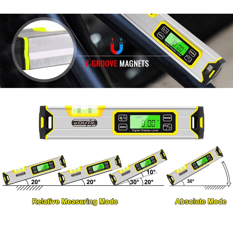 Digital Level and Protractor, 12 Inch IP54 Protected Electronic Bubble