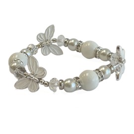 fiona Butterfly Bracelet - Butterfly Jewelry Gift For Women Girls - Butterfly Lovers Gift Stretch Bangle (White)
