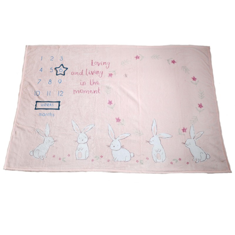 Ziggle Bunnies Milestone Blanket- For Nursery Cot and Pram, New