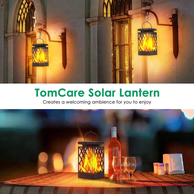 TomCare Solar Lights Outdoor Flickering Flame Solar Lantern Outdoor Hanging