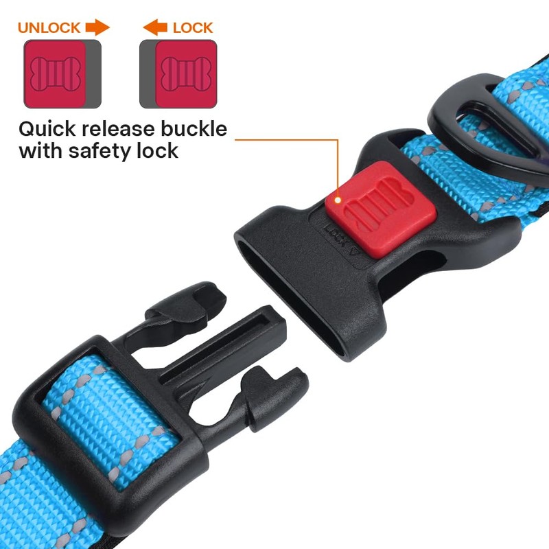 Taglory Reflective Dog Collar with Safety Locking Buckle, Adjustable Nylon