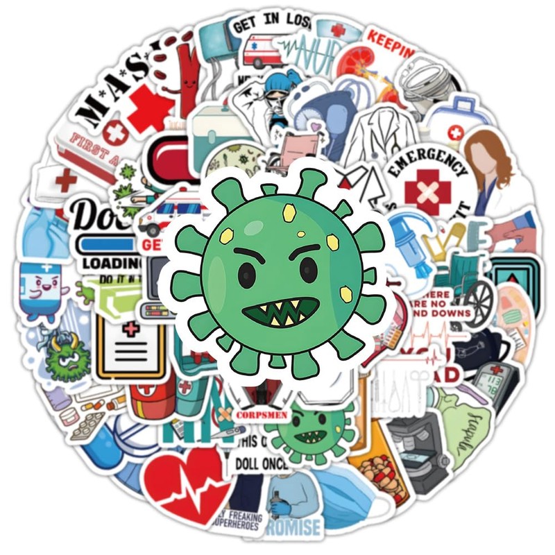 100PCS Hospital Stickers,Small Size Cartoon Doctor Nursing Stickers Packs for