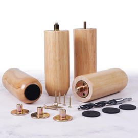 DWYL & LWYD 6 Inch Heavy Duty Solid Wood Furniture Legs Set of 4 - Replacement Wooden Table Legs for Sofa, Couch, Bed - Riser Feet for Ottoman Cabinet, Dresser, Coffee Table - Natural Varnish