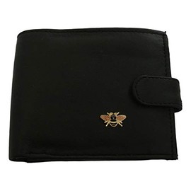 Bee Enamel Black Leather Mens Wallet RFID Protection
