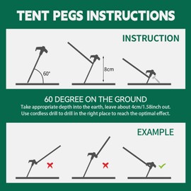 20 Pack 8" Screw in Tent Stakes for Drilling with Hex Heads - Heavy Duty Stainless Steel Tent Pegs/Nails/Spikes, Ground Anchors, Grow in Dark - for Camping, Grassland, Portable Box (Orange)