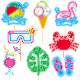 Summer Pool Party Centerpiece Sticks Neon Summer Party Decorations 16PCS Beach Pool Table Toppers Hello Summer Birthday Centerpieces for Hawaiian Luaus Holiday Baby Shower Supplies